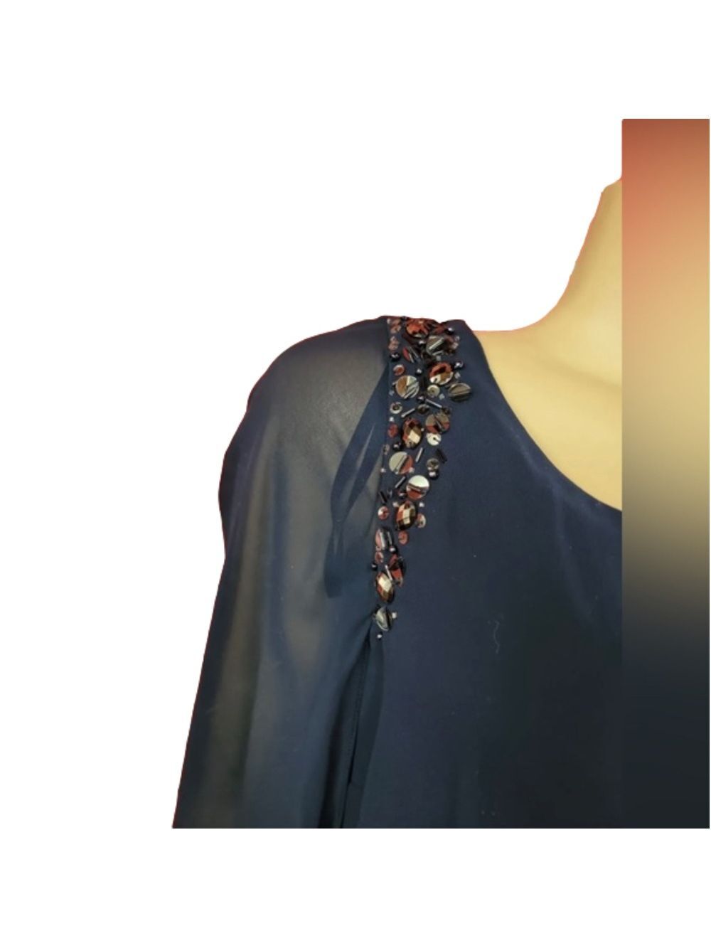 New SLNY Navy Beaded Tiered Dress Size 10 - Picture 3 of 4